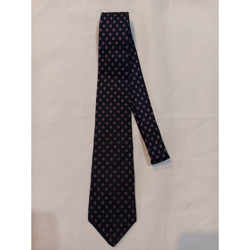 Hathaway Mens Silk Tie Navy Blue Red Gold Geometric Medallion Made USA Classic